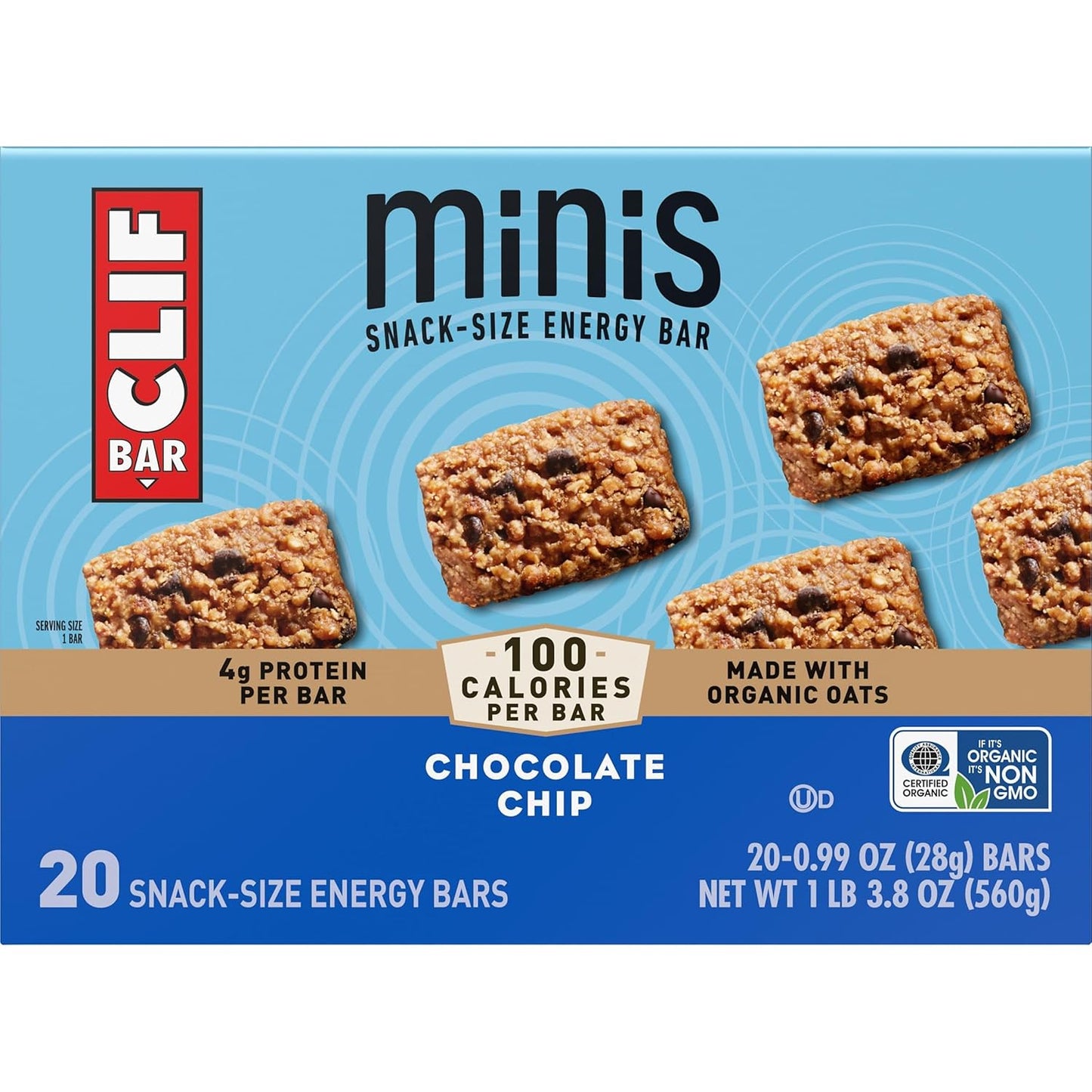 CLIF BAR Minis Chocolate Chip Snack Bars for Stocking Stuffers, Care Packages, and Coach Gifts