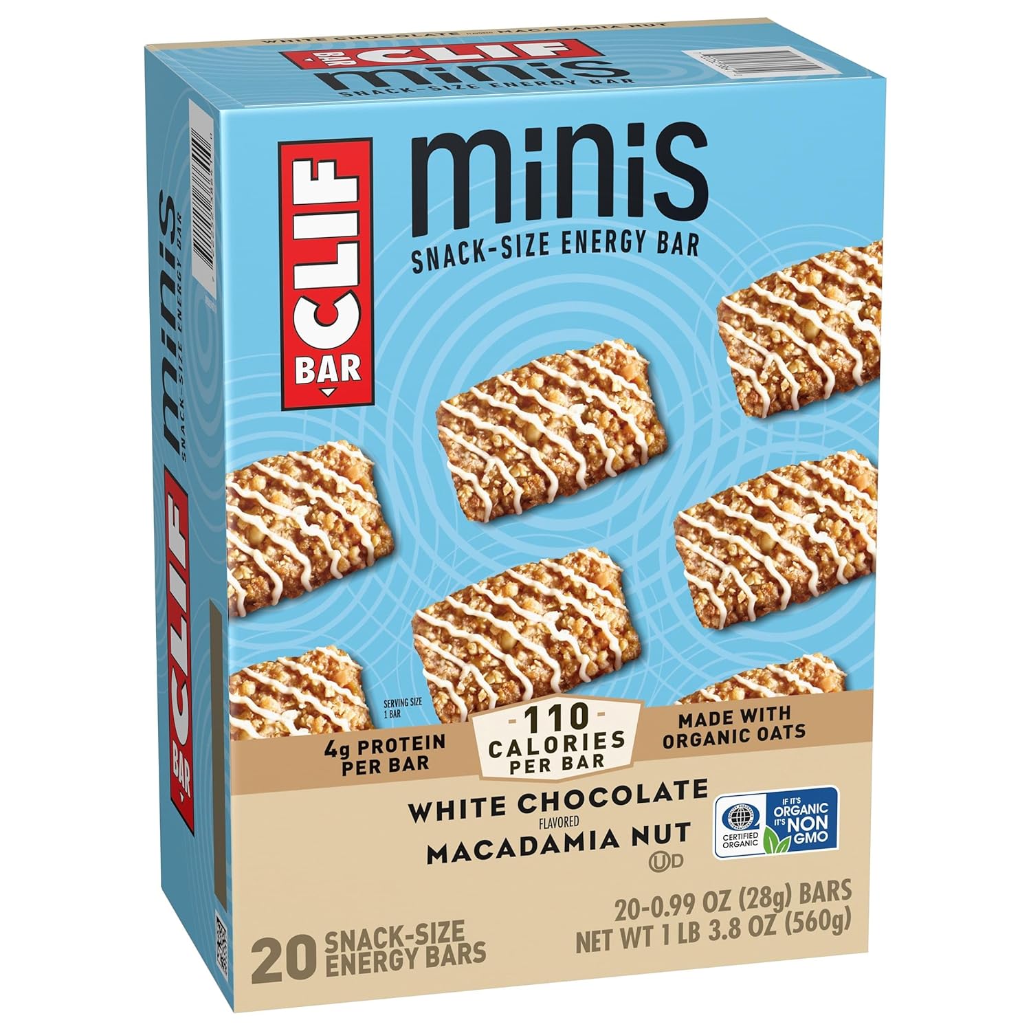 CLIF BAR Minis White Chocolate Macadamia Nut Plant-Based Bars for Mindful Snacking and Afternoon Self-Care