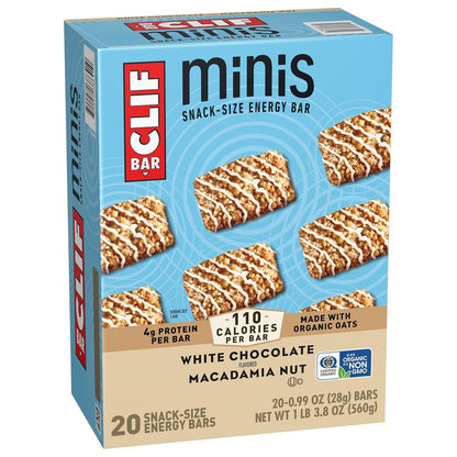 CLIF BAR Minis White Chocolate Macadamia Nut Plant-Based Bars for Mindful Snacking and Afternoon Self-Care