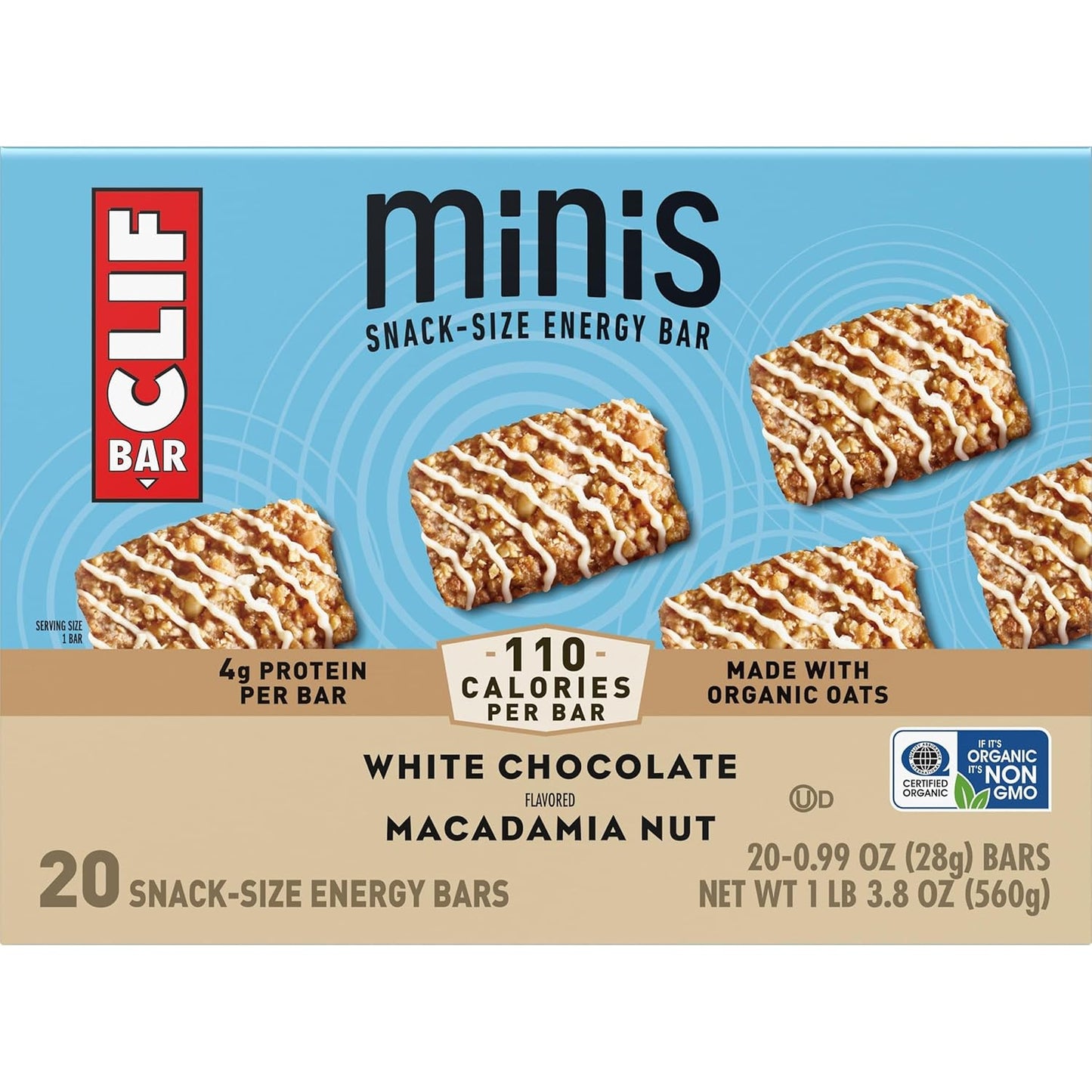 CLIF BAR Minis White Chocolate Macadamia Nut Plant-Based Bars for Mindful Snacking and Afternoon Self-Care