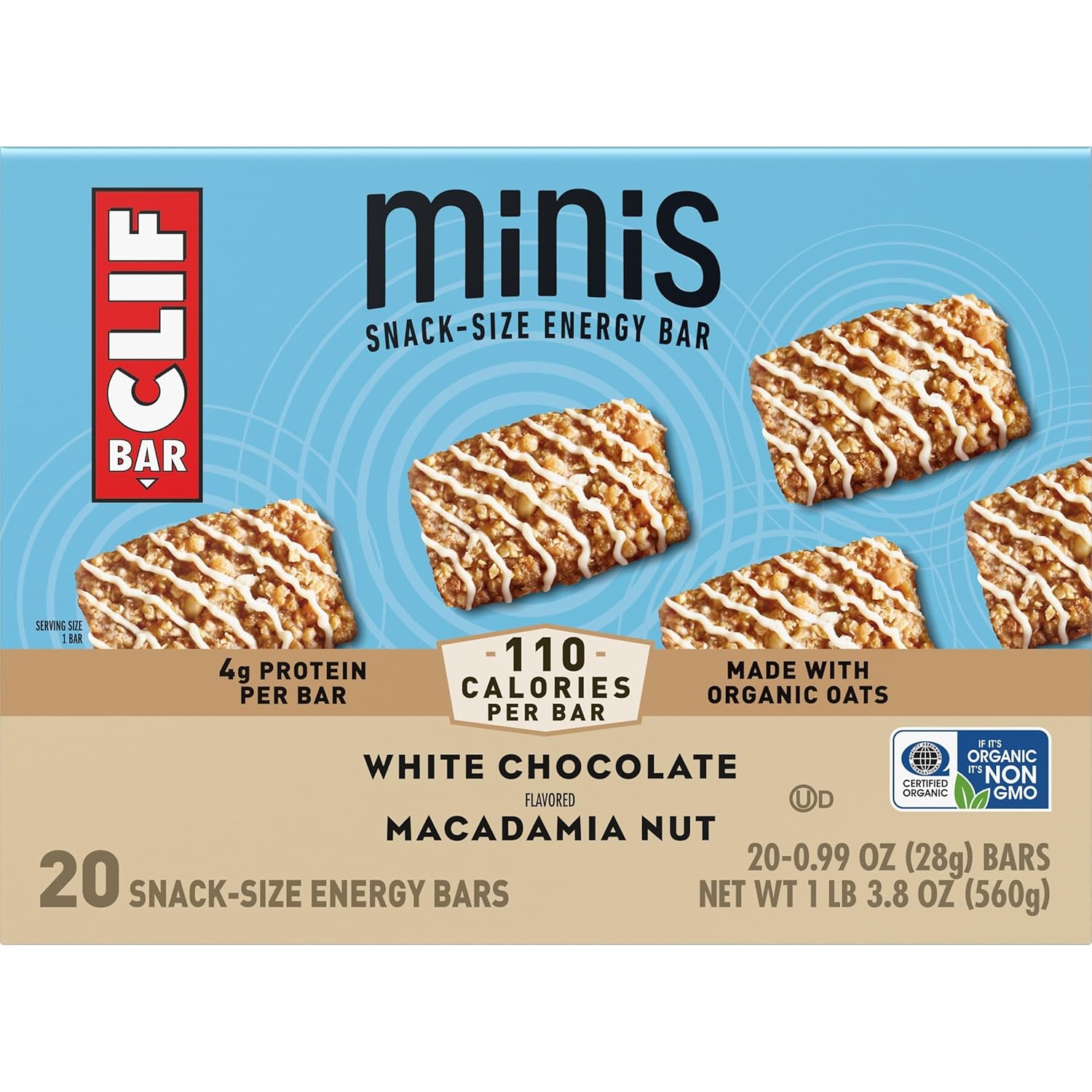 CLIF BAR Minis White Chocolate Macadamia Nut Plant-Based Bars for Mindful Snacking and Afternoon Self-Care