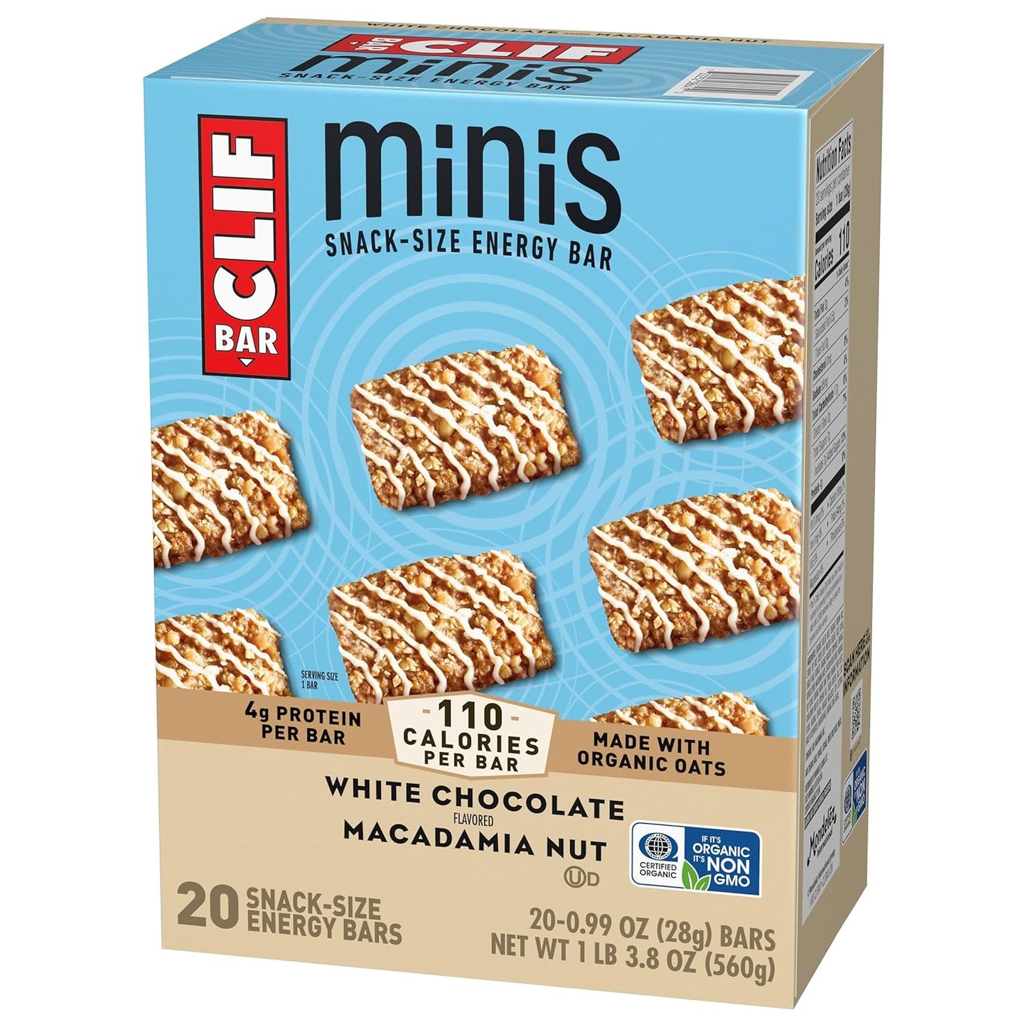 CLIF BAR Minis White Chocolate Macadamia Nut Plant-Based Bars for Mindful Snacking and Afternoon Self-Care