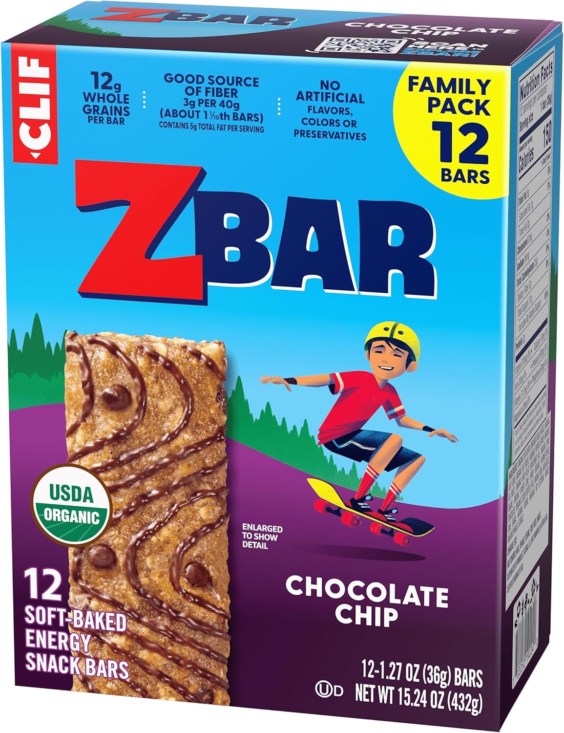 CLIF Kid Zbar Chocolate Chip Soft-Baked Bars for Hiking Trails, Bike Rides, and Park Outings – 12-Count Portable Organic Pack