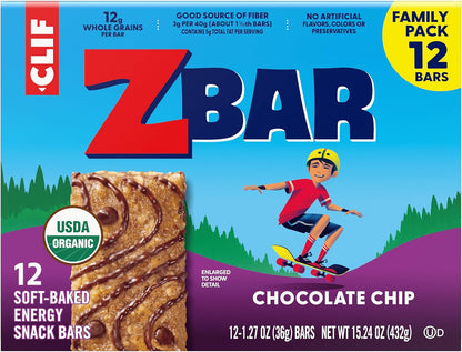 CLIF Kid Zbar Chocolate Chip Soft-Baked Bars for Hiking Trails, Bike Rides, and Park Outings – 12-Count Portable Organic Pack