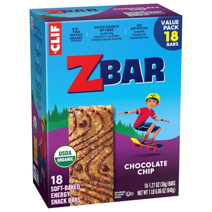 Clif Kid Zbar Chocolate Chip Soft-Baked Bars – Portable Organic Snack for Hiking Trails and Bike Rides (18 Pack)