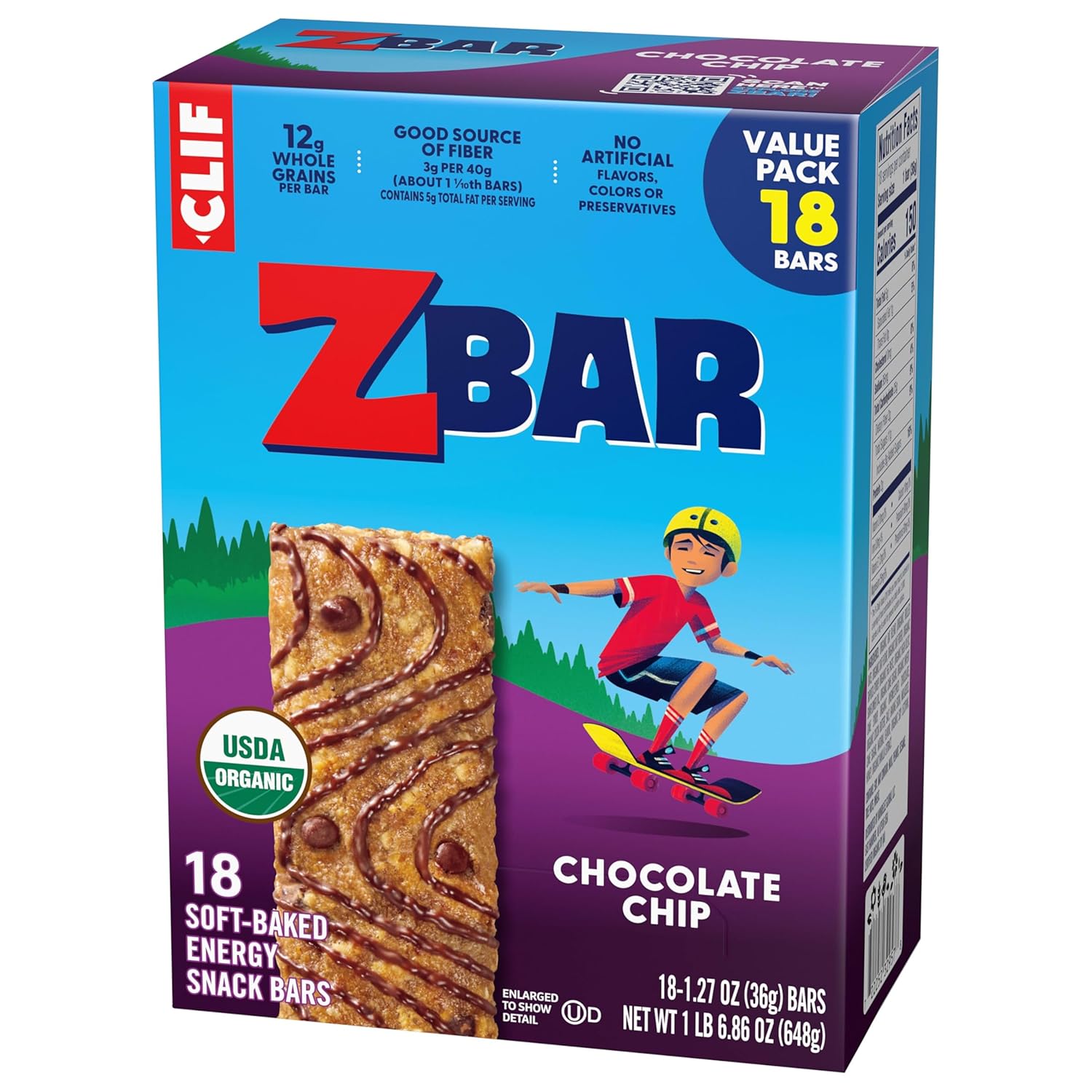 Clif Kid Zbar Chocolate Chip Soft-Baked Bars – Portable Organic Snack for Hiking Trails and Bike Rides (18 Pack)