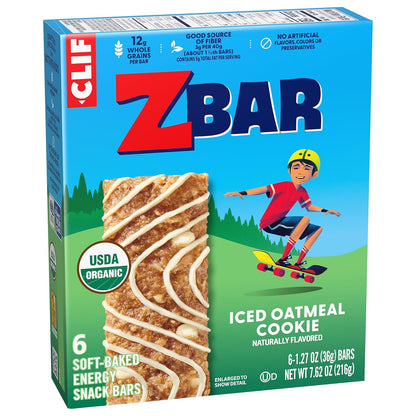CLIF Kid Zbar Iced Oatmeal Cookie Granola Bars for Active Kids, Organic Whole Grain After-School Snack 6 Count