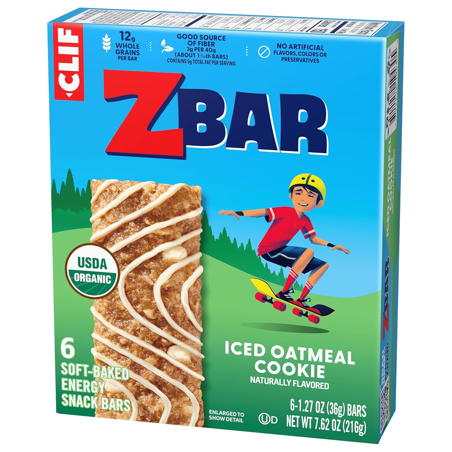 CLIF Kid Zbar Iced Oatmeal Cookie Granola Bars for Active Kids, Organic Whole Grain After-School Snack 6 Count