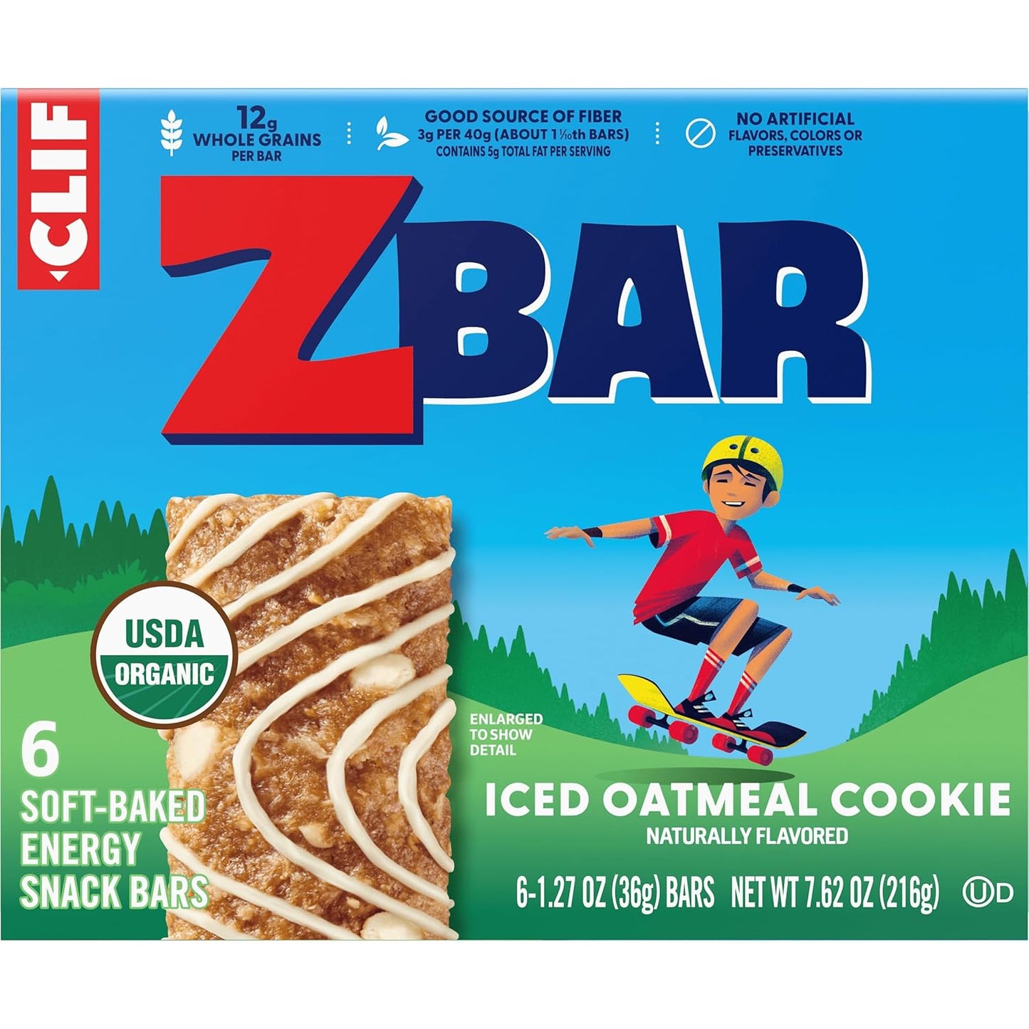CLIF Kid Zbar Iced Oatmeal Cookie Granola Bars for Active Kids, Organic Whole Grain After-School Snack 6 Count