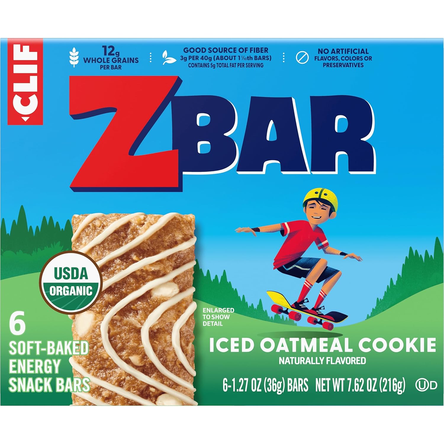 CLIF Kid Zbar Iced Oatmeal Cookie Granola Bars for Active Kids, Organic Whole Grain After-School Snack 6 Count