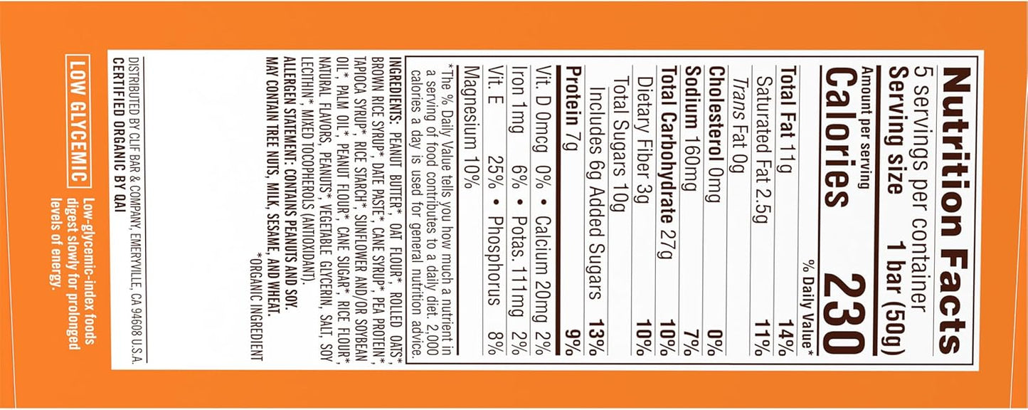 CLIF Nut Butter Bar Peanut Butter – Trail-Ready Energy Bar for Hikers, 5-Pack of 1.76 oz Bars