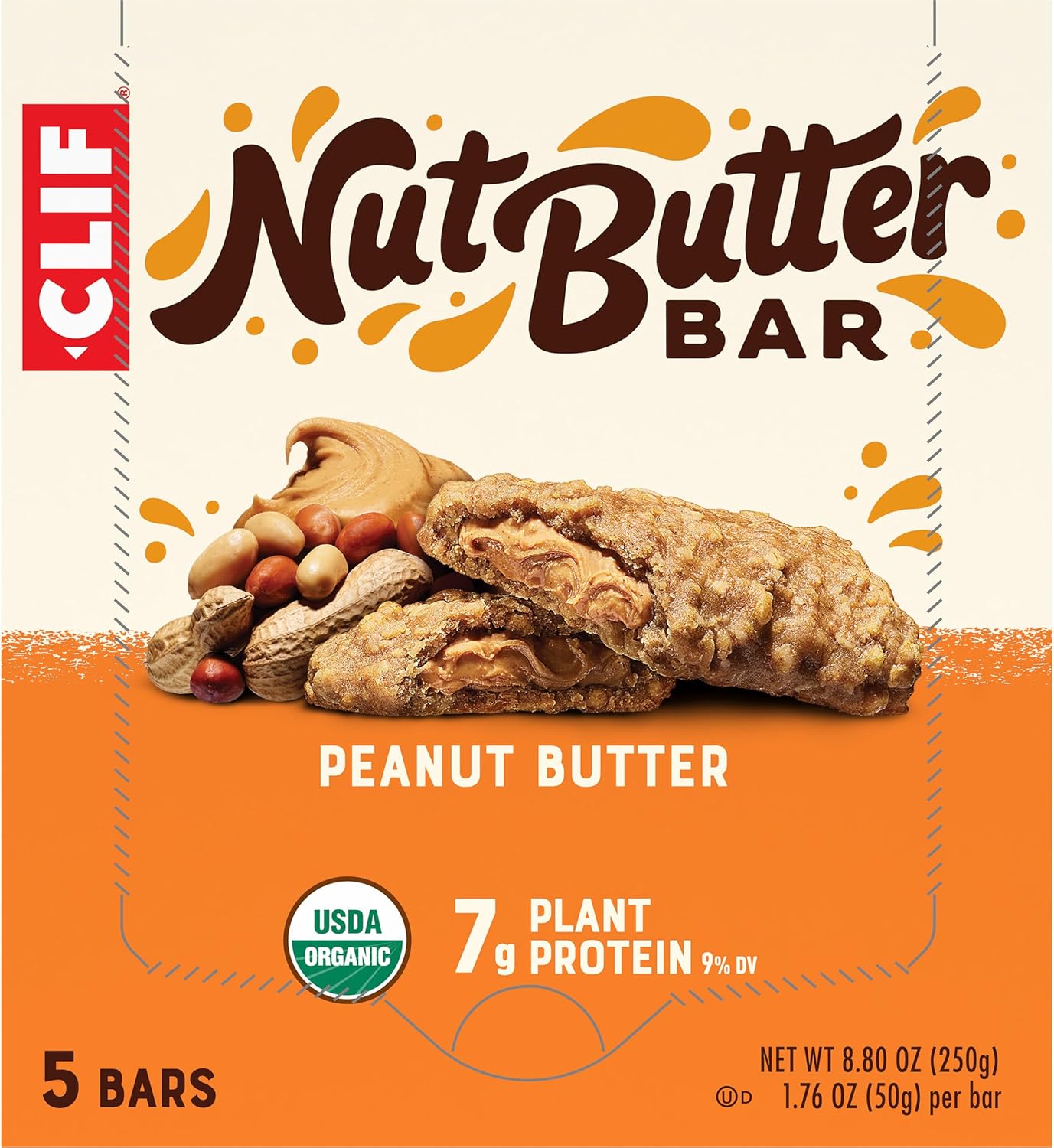 CLIF Nut Butter Bar Peanut Butter – Trail-Ready Energy Bar for Hikers, 5-Pack of 1.76 oz Bars