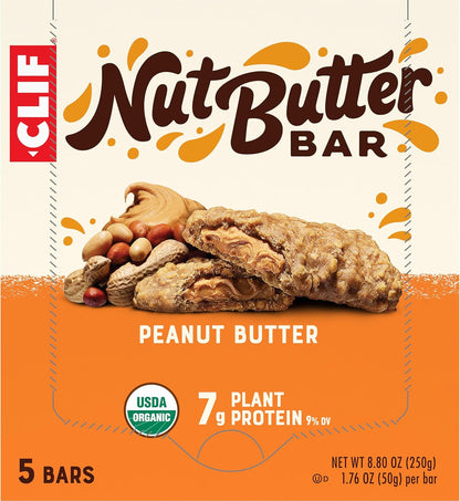 CLIF Nut Butter Bar Peanut Butter – Trail-Ready Energy Bar for Hikers, 5-Pack of 1.76 oz Bars
