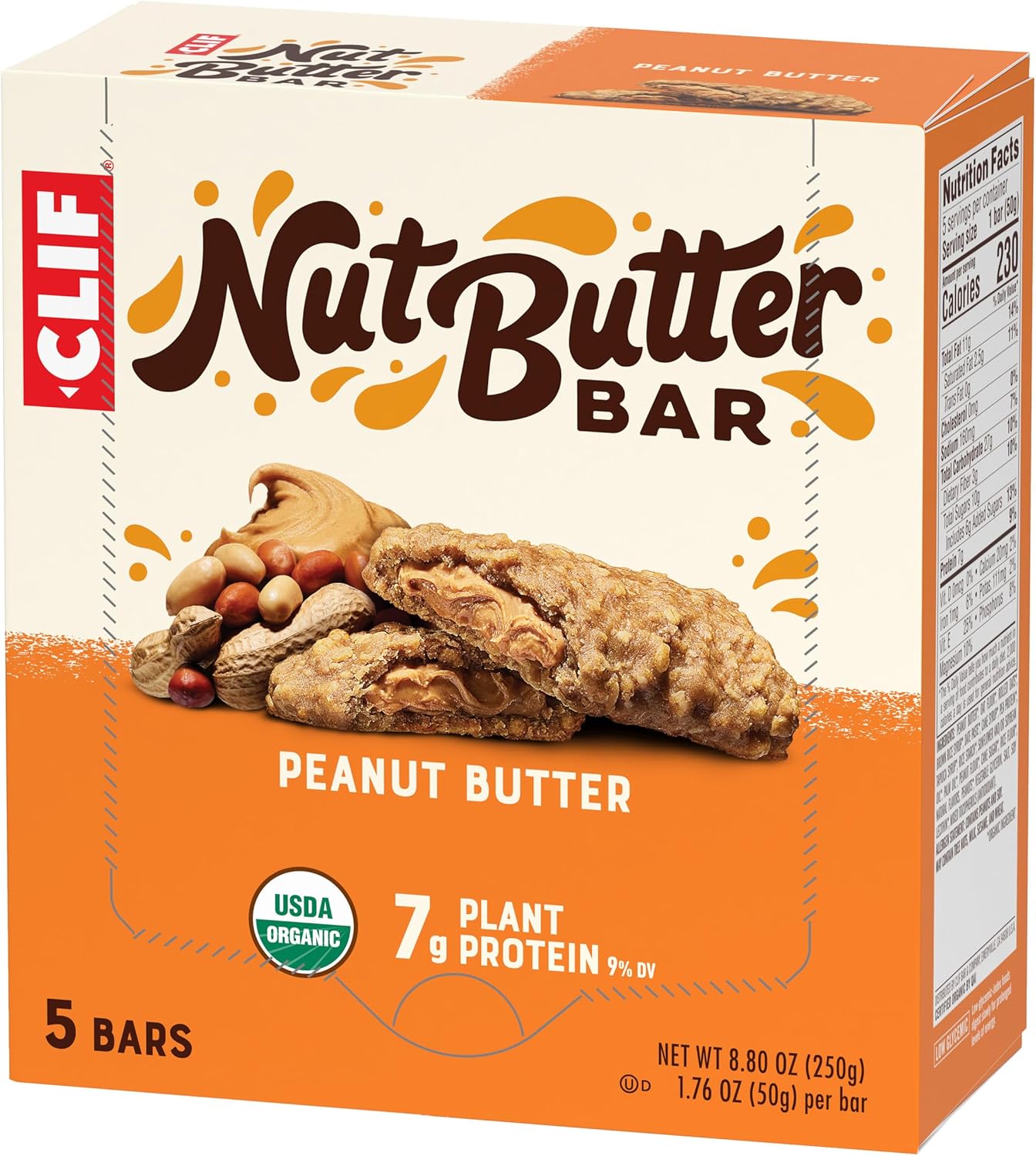 CLIF Nut Butter Bar Peanut Butter – Trail-Ready Energy Bar for Hikers, 5-Pack of 1.76 oz Bars