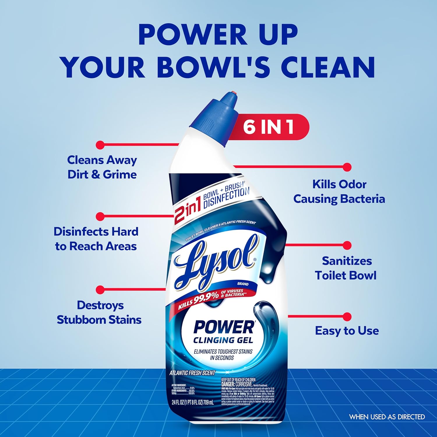 cling-gel formula that adheres to bowl surfaces for longer contact time and better stain removal