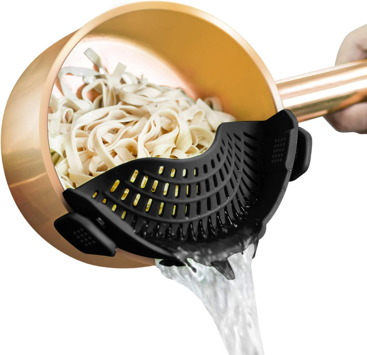 clip-on adjustable grip design that attaches to pots, pans, and bowls of various sizes