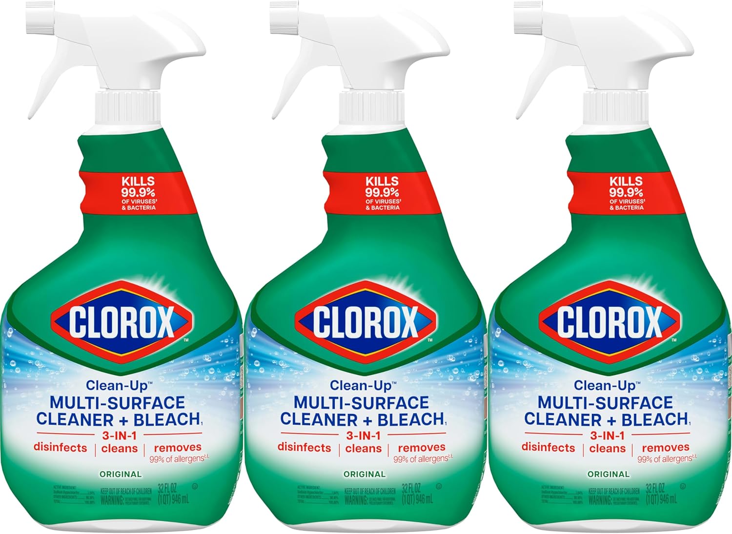 Clorox Clean-Up Cleaner – Family-Safe Surface Disinfectant for Nursery and Playroom Germ Control, 32 Fl Oz, Pack of 3