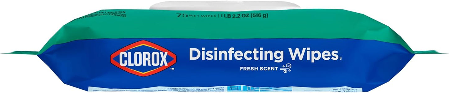 Clorox Disinfecting Wipes Flex Pack – 48-Hour Odor-Control Disinfecting Wipes for Bathroom and Home, Bleach-Free 75-Count Pack of 3