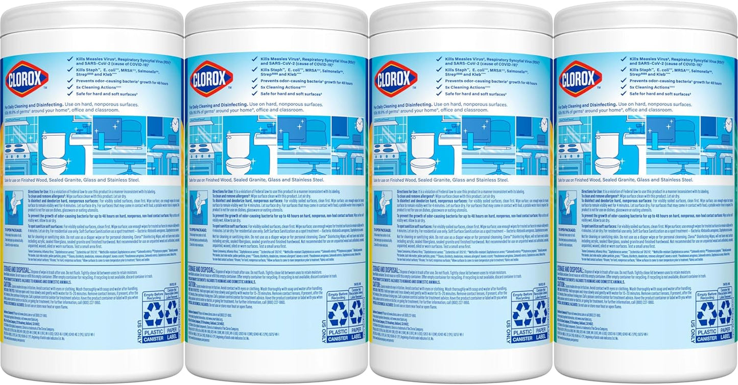 Clorox Disinfecting Wipes for Nursery and High Chair Zones, Bleach-Free Family Disinfection, 75 Count, Pack of 4