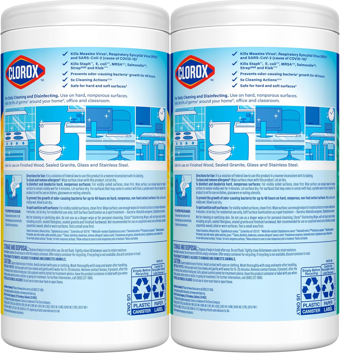 Clorox Disinfecting Wipes for Nursery and Playroom, Bleach Free Fresh Scent and Crisp Lemon, 75 Count Pack of 2