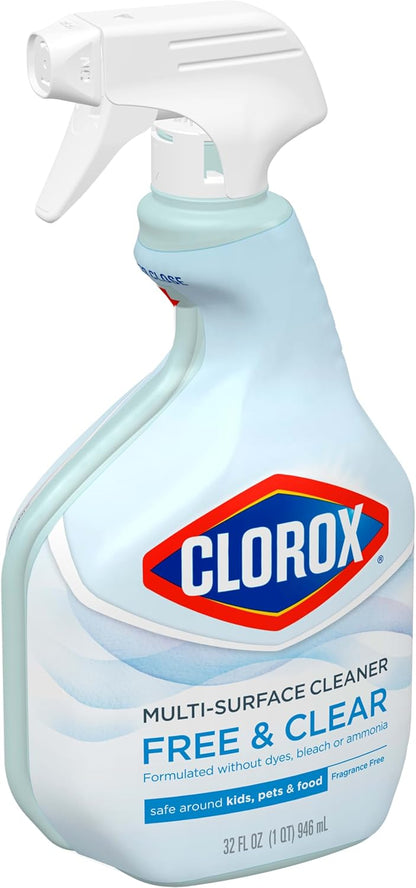 Clorox Free & Clear Multi-Surface Cleaner – Fragrance Free Spray for Asthma and Chemical Sensitive Homes, 32 oz, Pack of 3