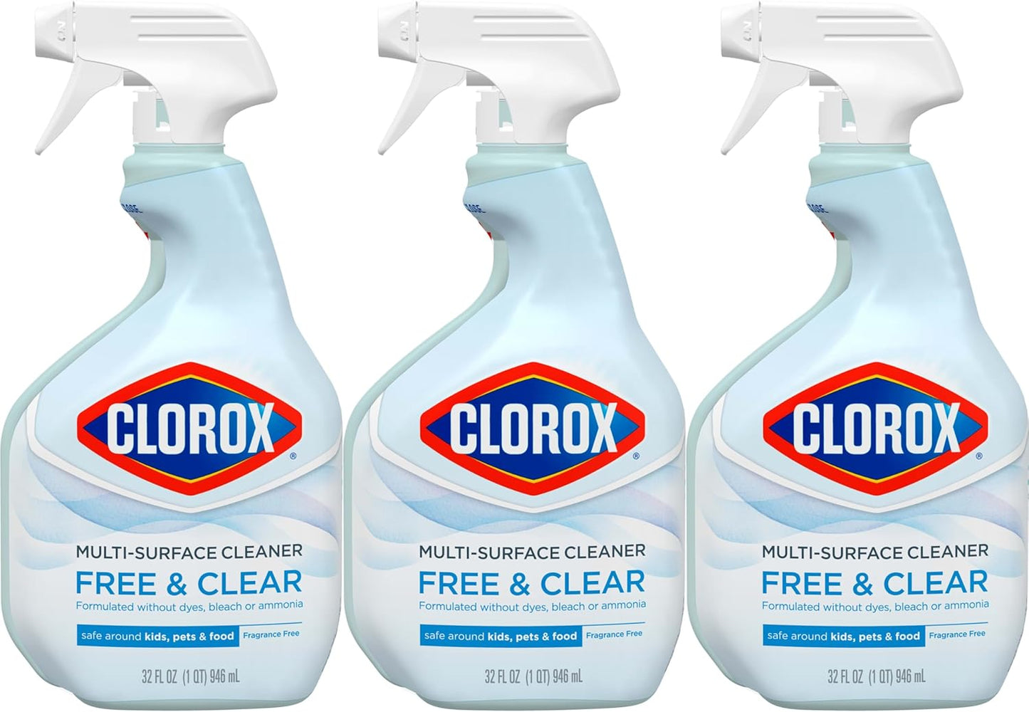 Clorox Free & Clear Multi-Surface Cleaner – Fragrance Free Spray for Asthma and Chemical Sensitive Homes, 32 oz, Pack of 3