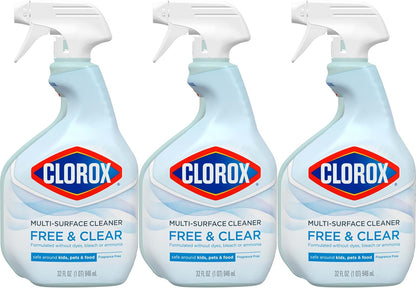 Clorox Free & Clear Multi-Surface Cleaner – Fragrance Free Spray for Asthma and Chemical Sensitive Homes, 32 oz, Pack of 3