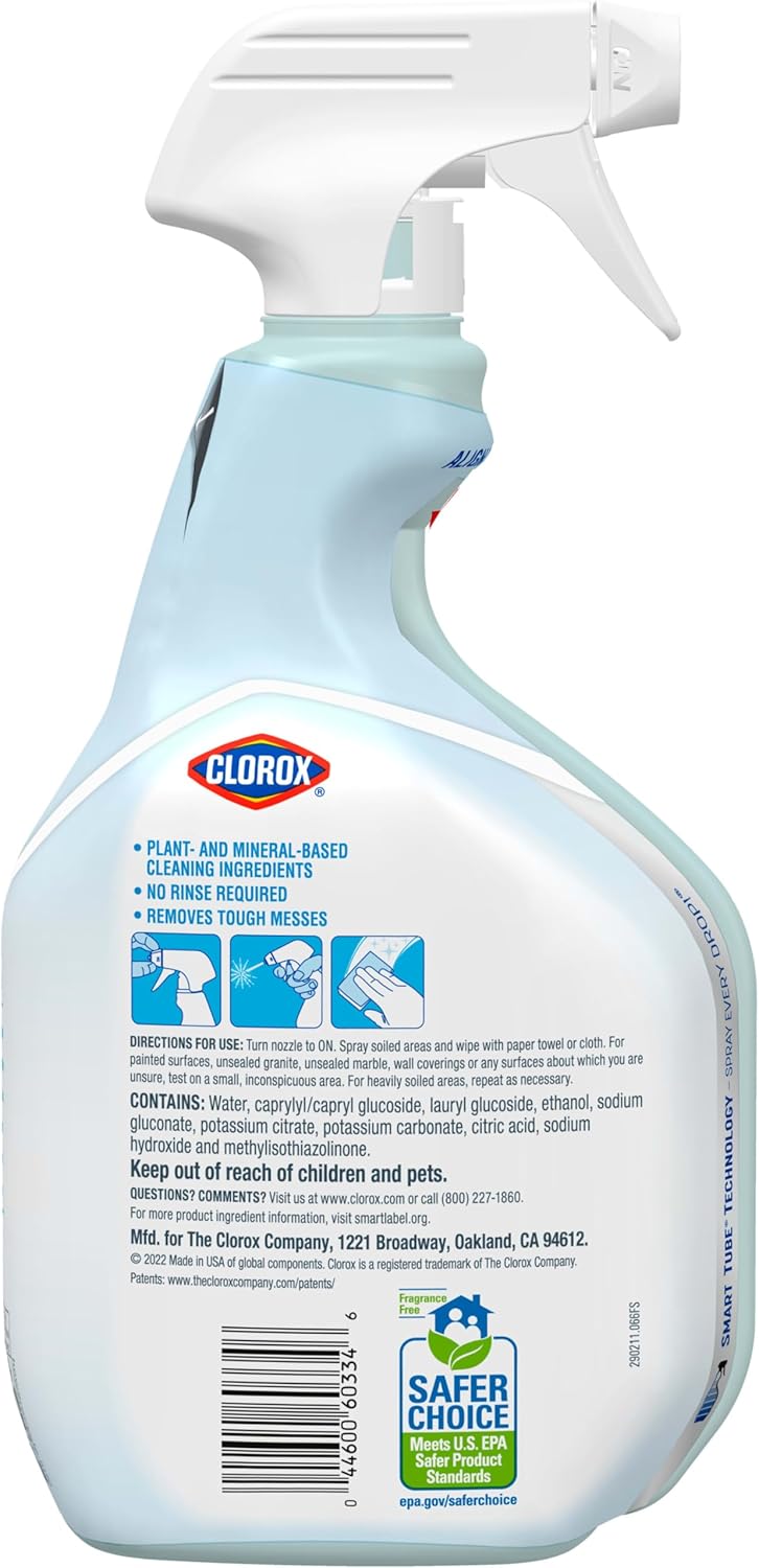 Clorox Free & Clear Multi-Surface Cleaner – Fragrance Free Spray for Asthma and Chemical Sensitive Homes, 32 oz, Pack of 3