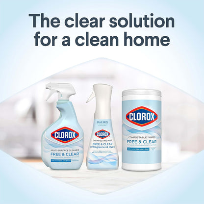 Clorox Free & Clear Multi-Surface Cleaner – Fragrance Free Spray for Asthma and Chemical Sensitive Homes, 32 oz, Pack of 3