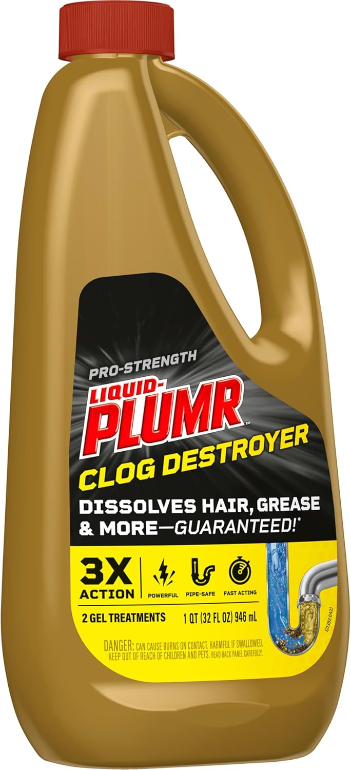 Clorox Liquid-Plumr Pro-Strength Clog Destroyer – Flameless Alternative to Harsh Chemical Drain Openers, 32 fl oz