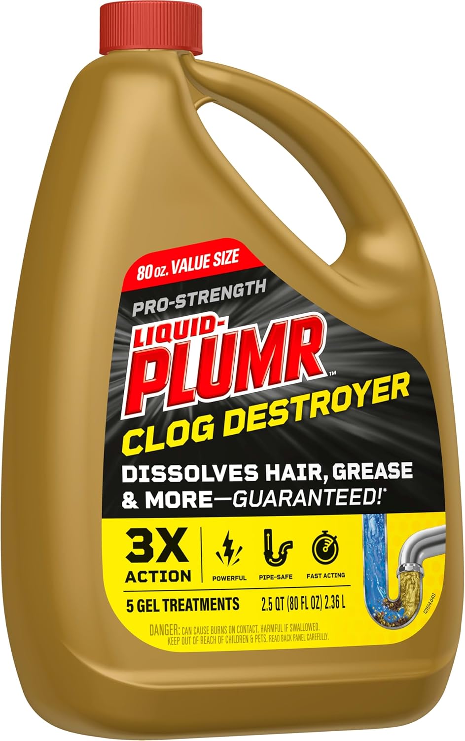 Clorox Liquid-Plumr Pro-Strength Clog Destroyer – Unscented Gel for Spa-Like Bathroom and Shower Drain Care