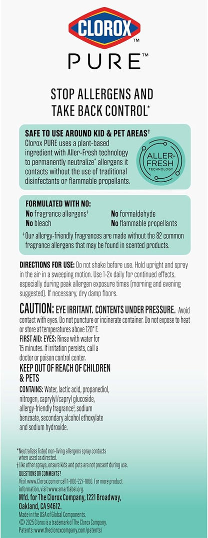 Clorox PURE Allergen Neutralizer Daily Air Spray – Kid-Safe Nursery Air Care with Allergen-Free Scent, 8 Ounces