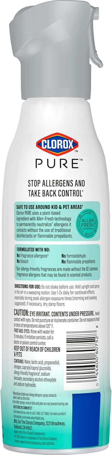 Clorox PURE Allergen Neutralizer Daily Air Spray – Kid-Safe Nursery Air Care with Allergen-Free Scent, 8 Ounces