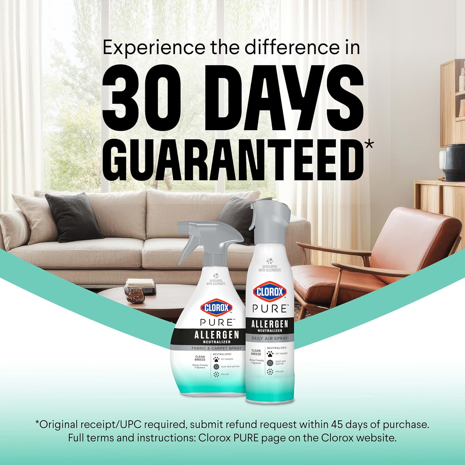 Clorox PURE Allergen Neutralizer Fabric Spray for Safer Indoor Air, Plant-Based Formula Without Flammable Propellants