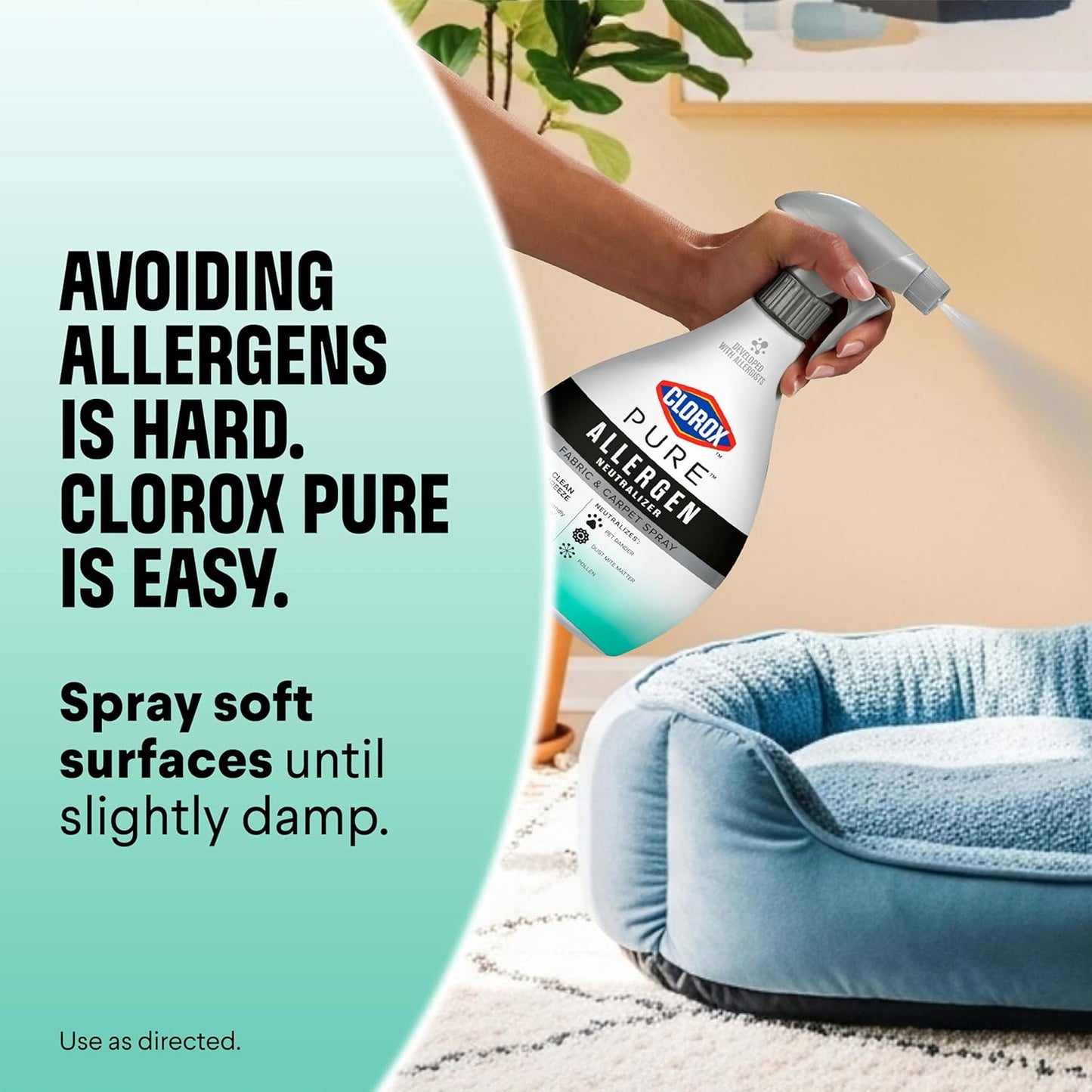 Clorox PURE Allergen Neutralizer Fabric Spray for Safer Indoor Air, Plant-Based Formula Without Flammable Propellants