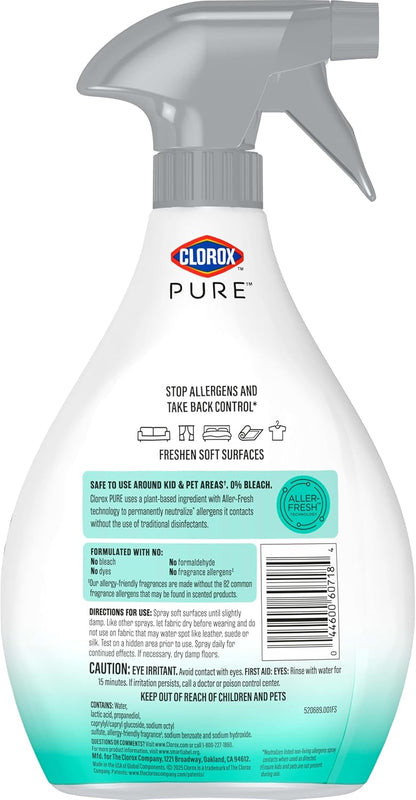 Clorox PURE Allergen Neutralizer Fabric Spray for Safer Indoor Air, Plant-Based Formula Without Flammable Propellants