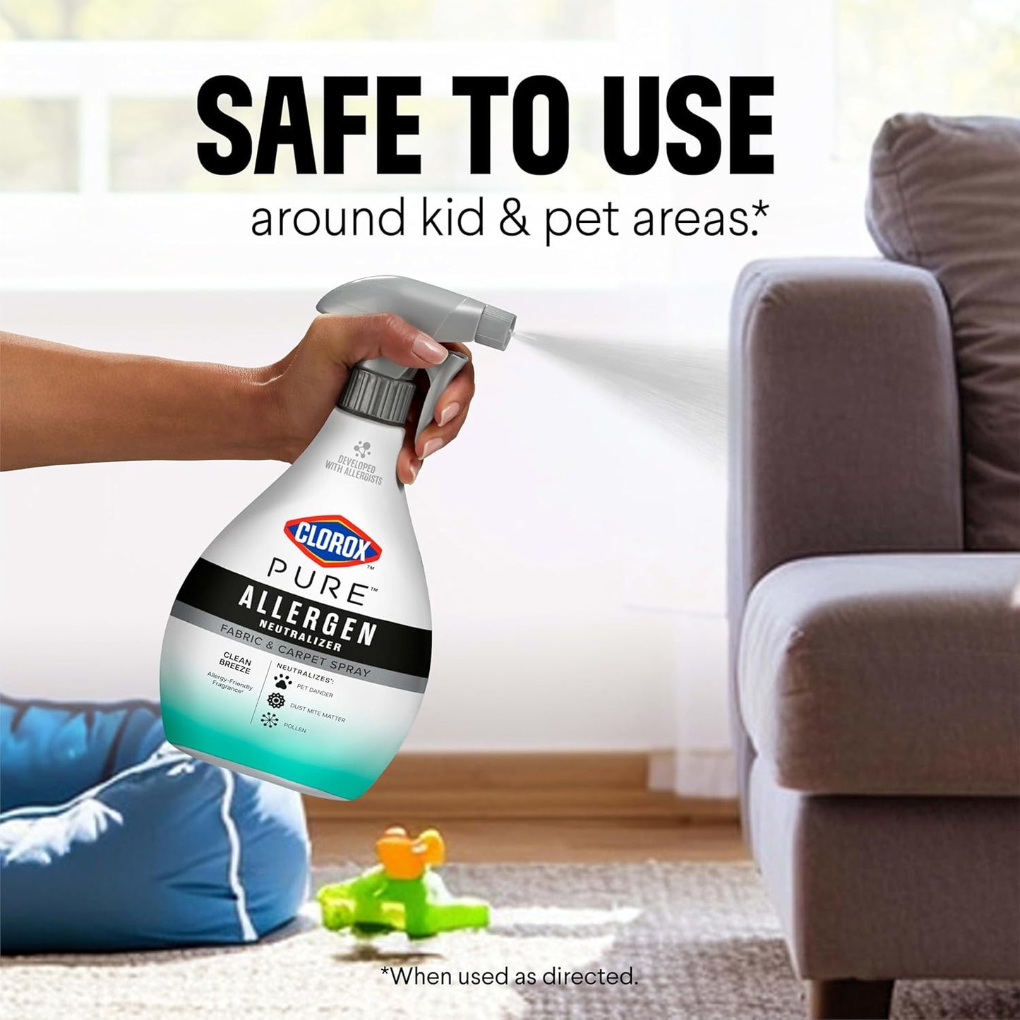 Clorox PURE Allergen Neutralizer Fabric Spray for Safer Indoor Air, Plant-Based Formula Without Flammable Propellants