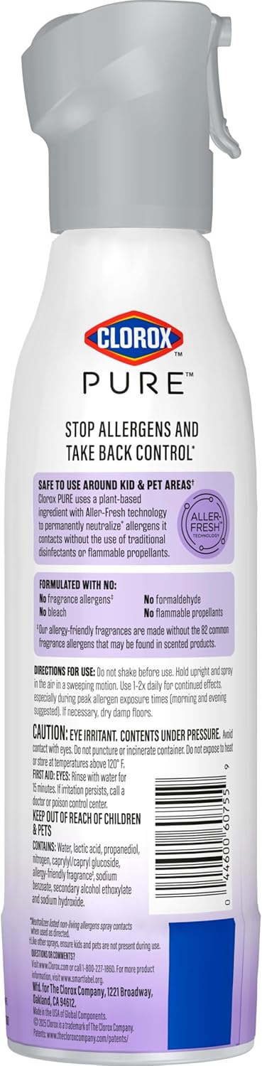 Clorox PURE Allergen Neutralizer Nighttime Calm – Family-Safe Nursery and Playroom Air Spray for Daily Allergen Control