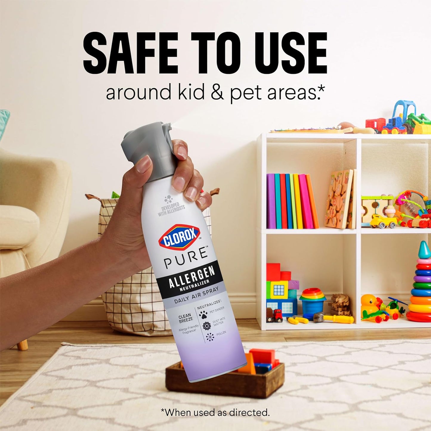 Clorox PURE Allergen Neutralizer Nighttime Calm – Family-Safe Nursery and Playroom Air Spray for Daily Allergen Control