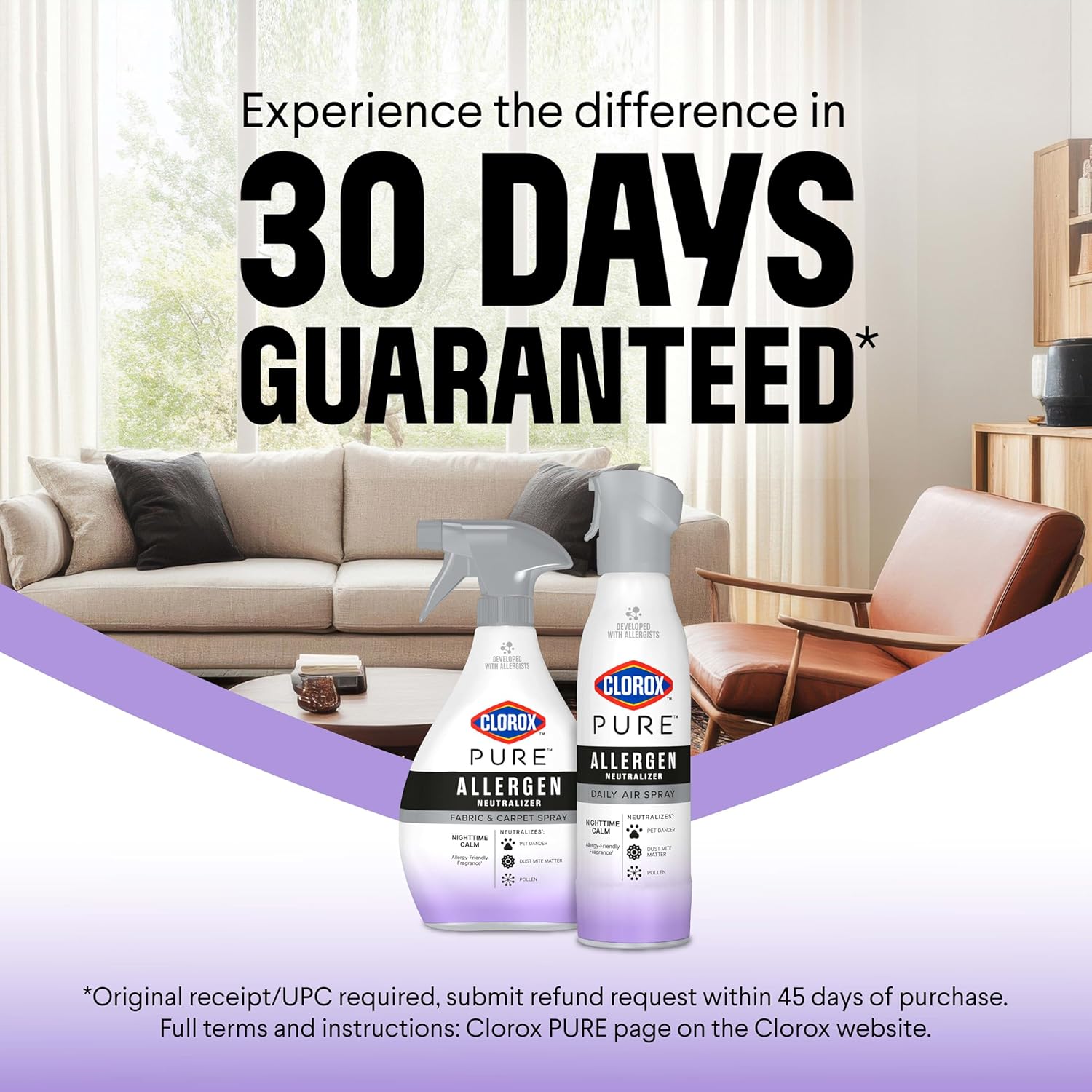 Clorox PURE Allergen Neutralizer Nighttime Calm – Family-Safe Nursery and Playroom Air Spray for Daily Allergen Control
