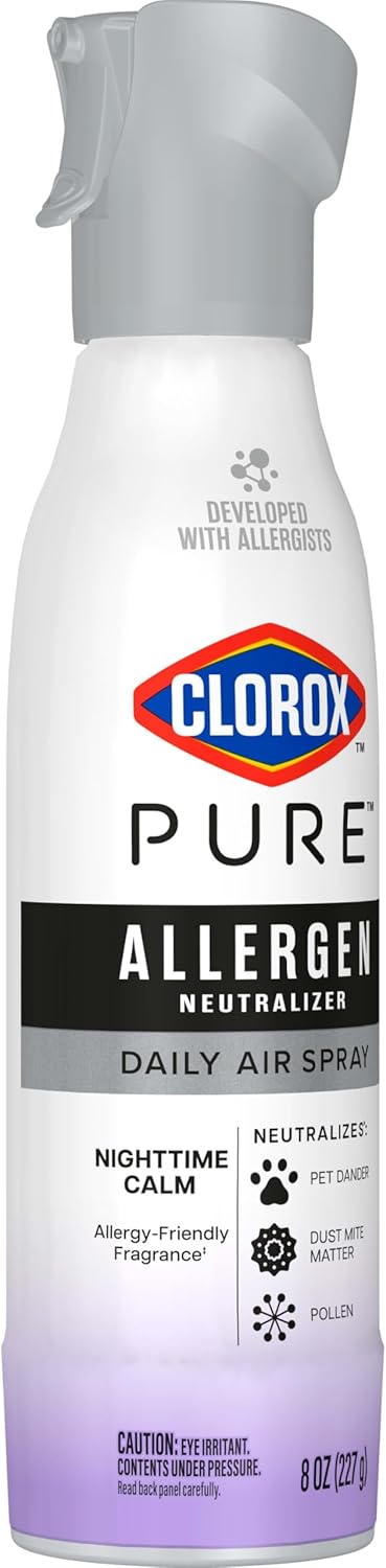 Clorox PURE Allergen Neutralizer Nighttime Calm – Family-Safe Nursery and Playroom Air Spray for Daily Allergen Control