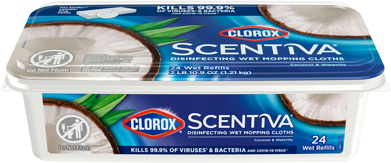 Clorox Scentiva Disinfecting Wet Mop Pads – One-Product Multi-Surface Floor Care for Studio and Condo Living, Bleach-Free