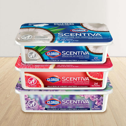 Clorox Scentiva Disinfecting Wet Mop Pads – One-Product Multi-Surface Floor Care for Studio and Condo Living, Bleach-Free