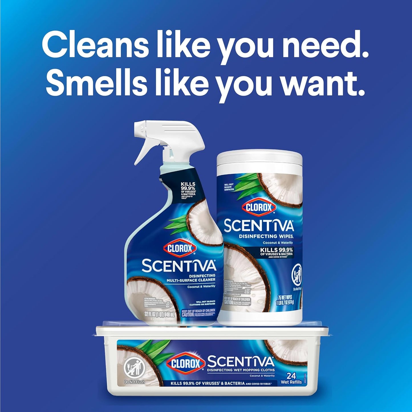 Clorox Scentiva Disinfecting Wet Mop Pads – One-Product Multi-Surface Floor Care for Studio and Condo Living, Bleach-Free