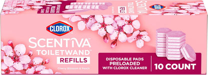 Clorox Scentiva ToiletWand Refills – All-in-One Disposable System for Clutter-Free Small Bathroom, Cherry Blossom and Peach, 10 Pack