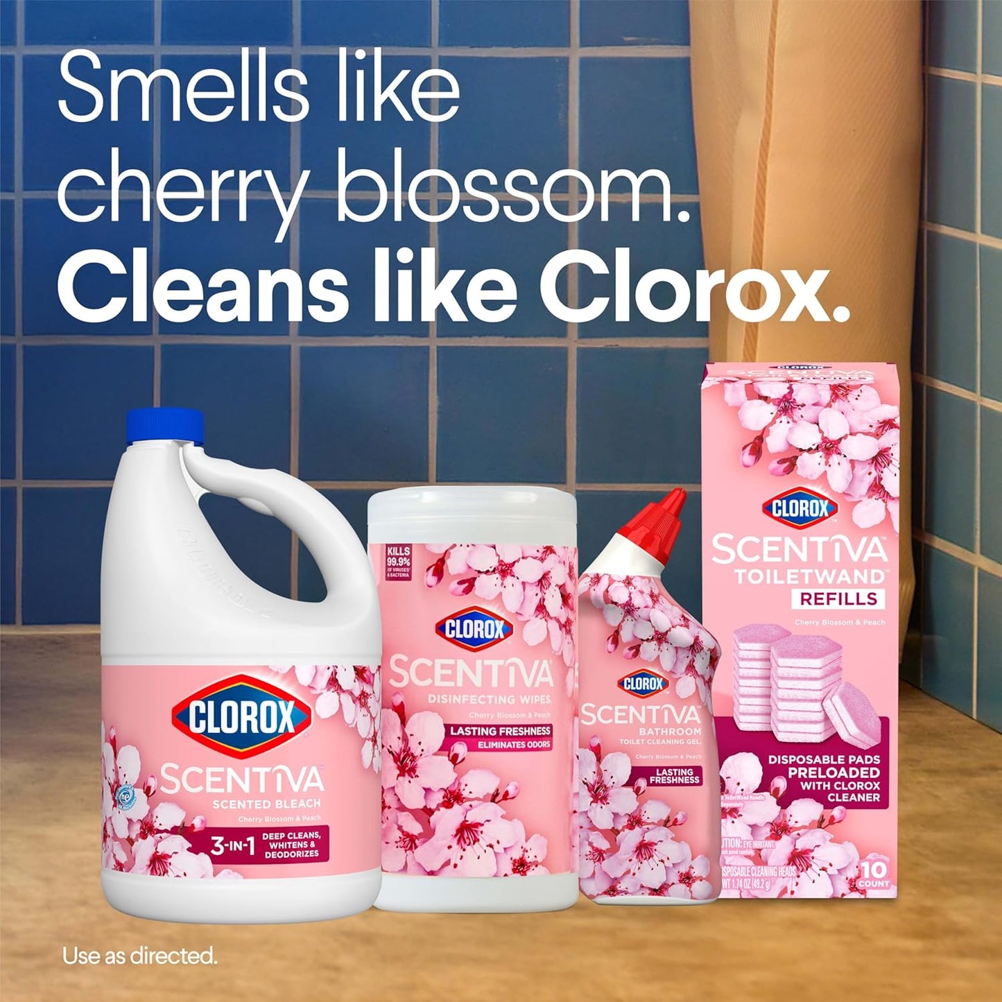 Clorox Scentiva ToiletWand Refills – All-in-One Disposable System for Clutter-Free Small Bathroom, Cherry Blossom and Peach, 10 Pack