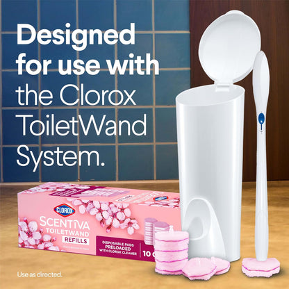 Clorox Scentiva ToiletWand Refills – All-in-One Disposable System for Clutter-Free Small Bathroom, Cherry Blossom and Peach, 10 Pack