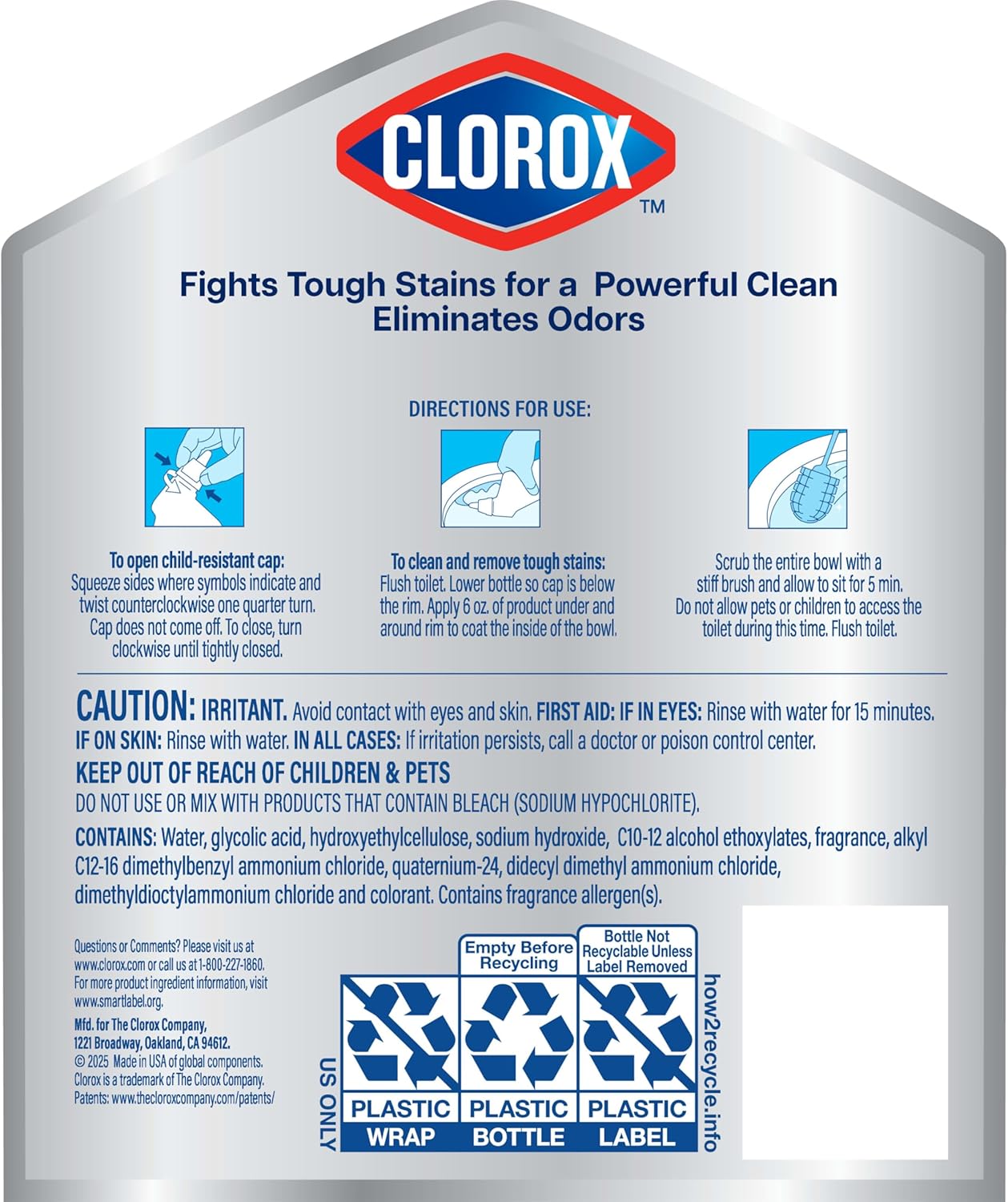 Clorox Toilet Bowl Cleaner Bleach-Free for Designer Bathrooms, Preserves Decorative Porcelain Finish