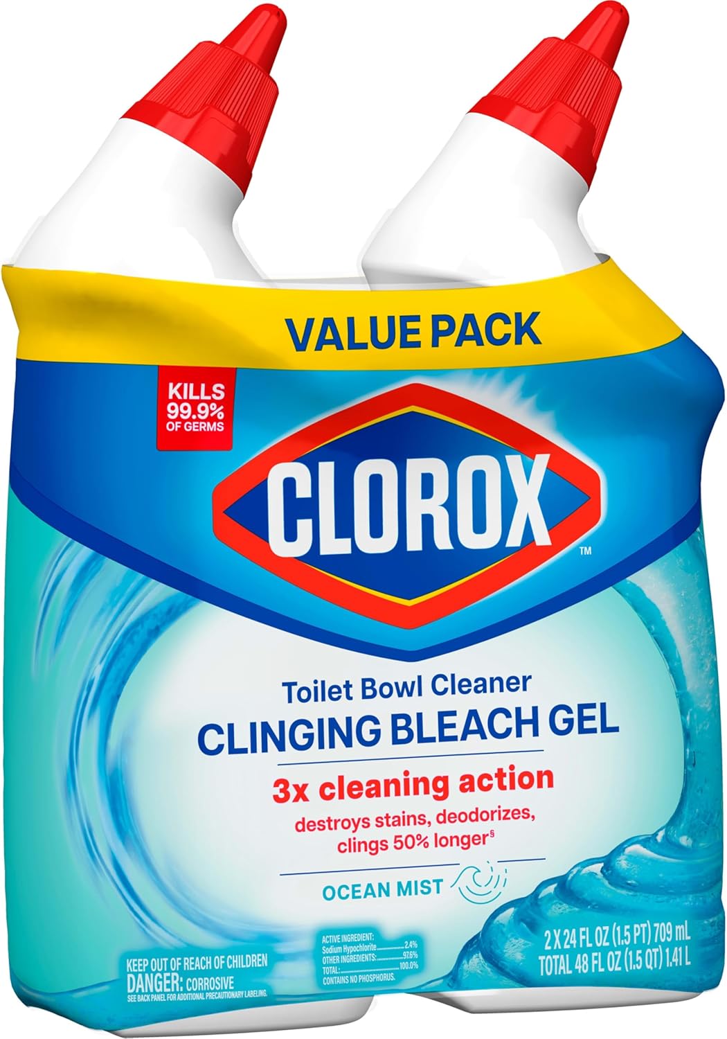 Clorox Toilet Bowl Cleaner with Bleach – 99.9% Germ Kill for Bathrooms Used by Children