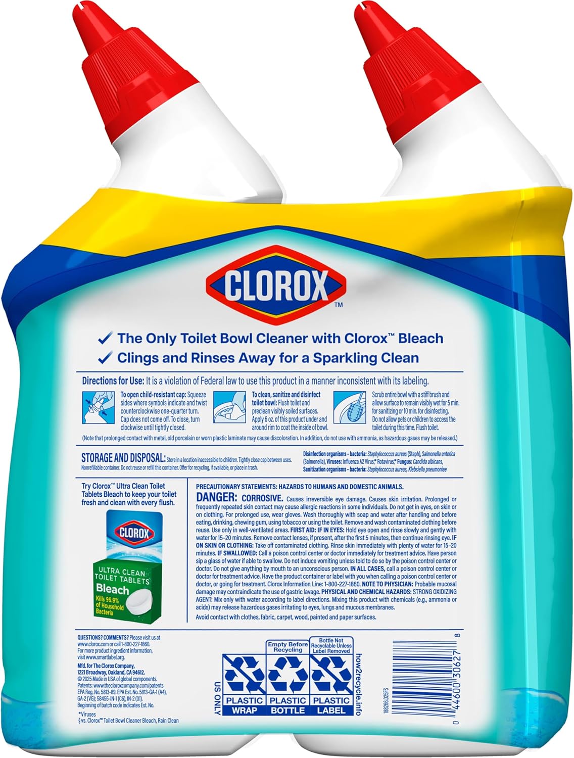 Clorox Toilet Bowl Cleaner with Bleach – 99.9% Germ Kill for Bathrooms Used by Children